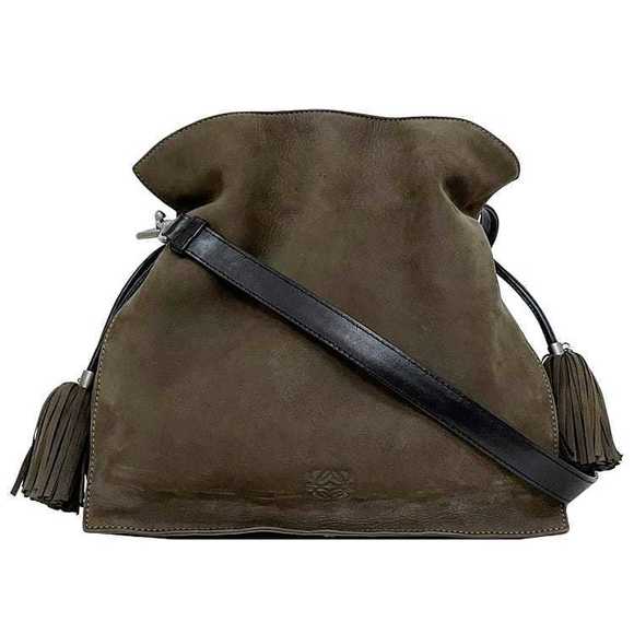 Loewe Bag Suede Leather Shoulder Tassel Flamenco Anagram Brown Retro Drawstring - Picture 1 of 9